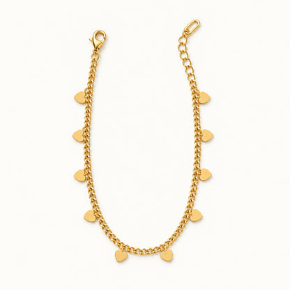 Heart Charm Bracelet — Gold — white background