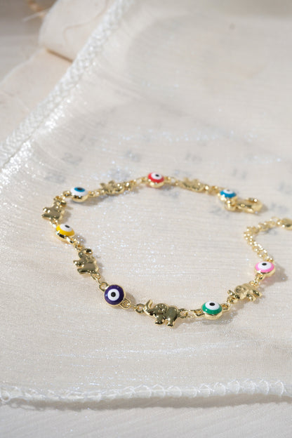 Colorful Eye and Elephant Bracelet — Gold — edited real product photo