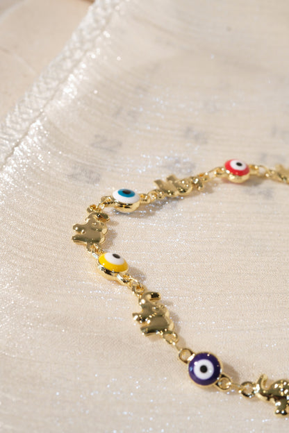 Colorful Eye and Elephant Bracelet — Gold — edited real product photo