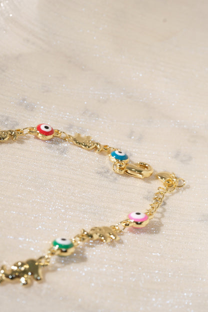 Colorful Eye and Elephant Bracelet — Gold — edited real product photo