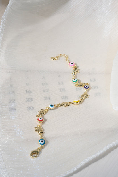 Colorful Eye and Elephant Bracelet — Gold — edited real product photo