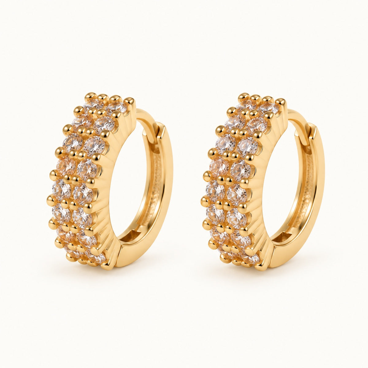 Double Row CZ Hoops — Gold — white background