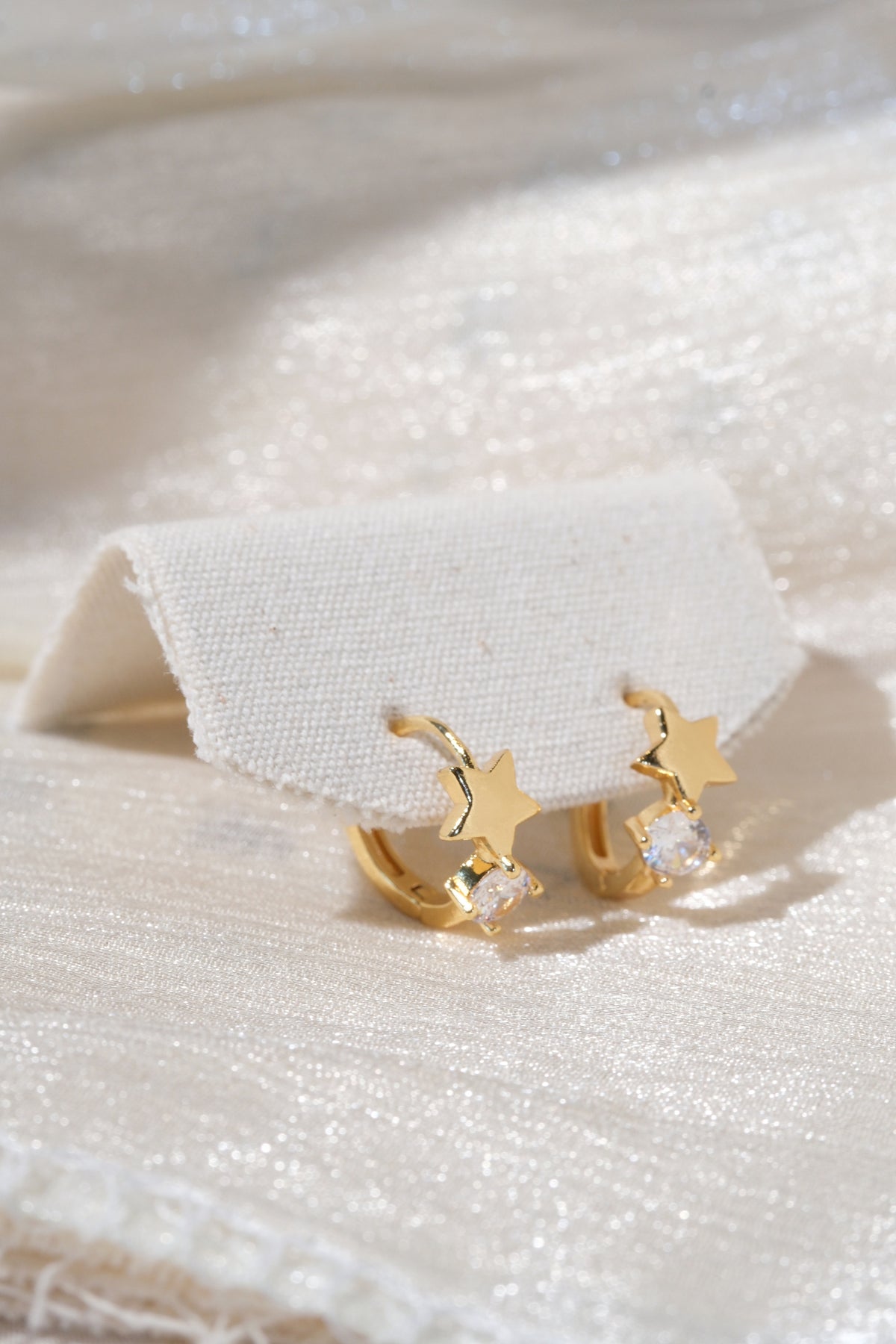 Starlight CZ Hoops — Gold — edited real product photo