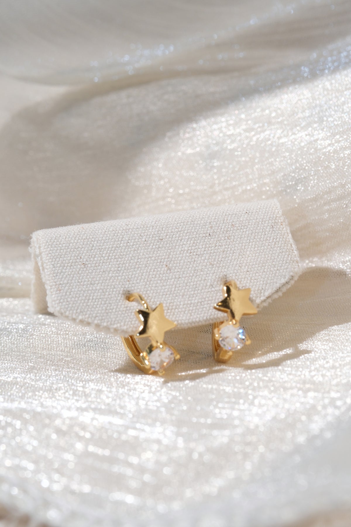 Starlight CZ Hoops — Gold — edited real product photo