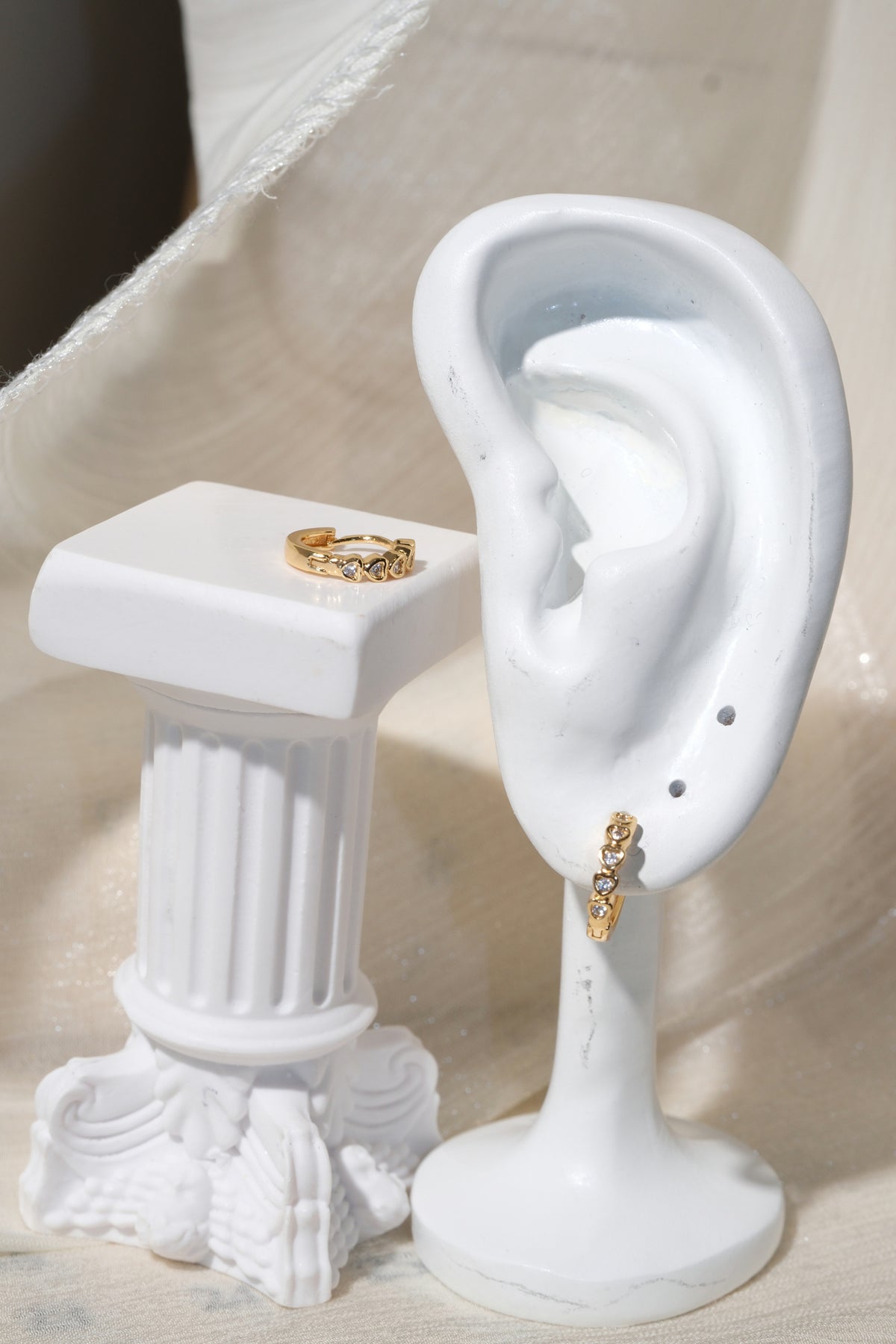 Heart Bezel CZ Hoops — Gold — edited real product photo
