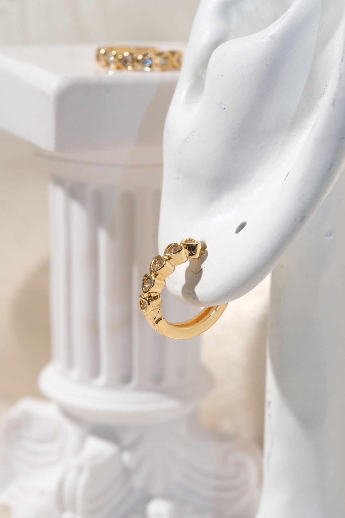 Heart Bezel CZ Hoops — Gold — edited real product photo