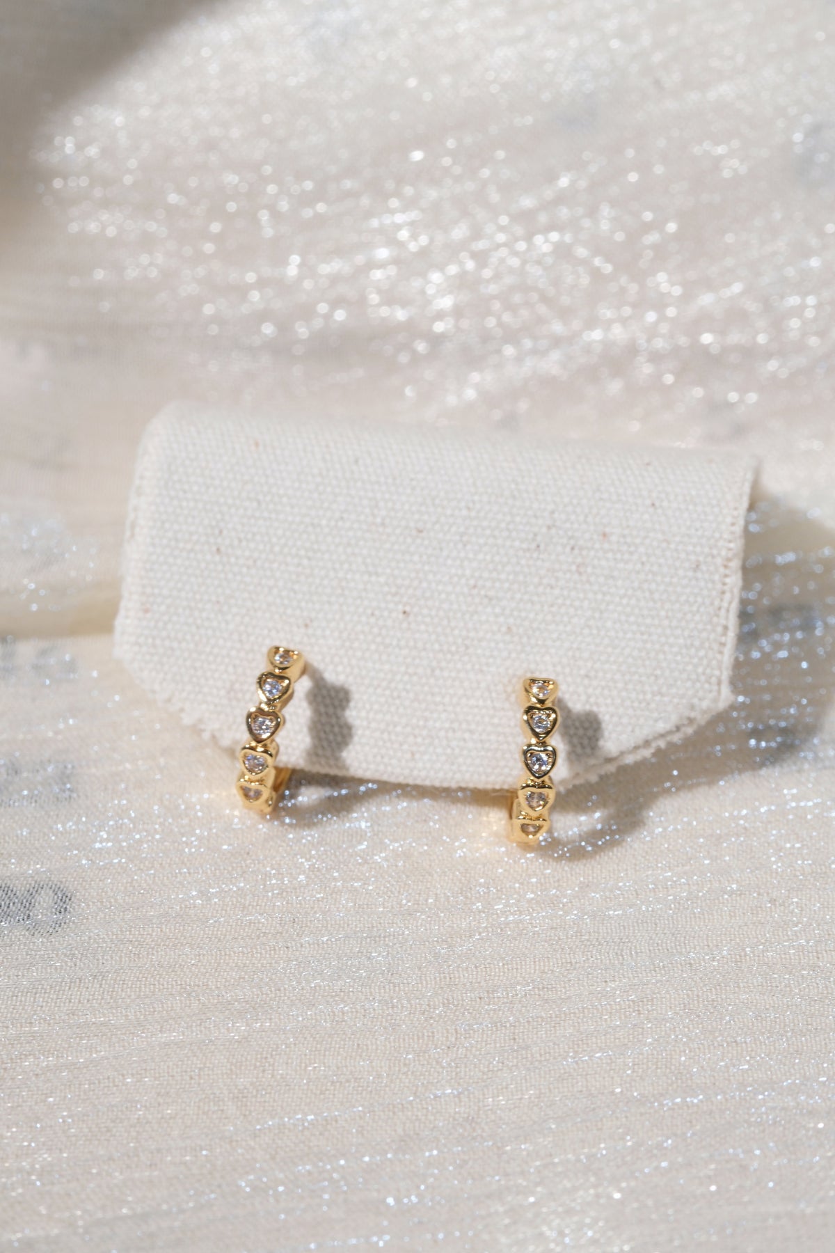 Heart Bezel CZ Hoops — Gold — edited real product photo