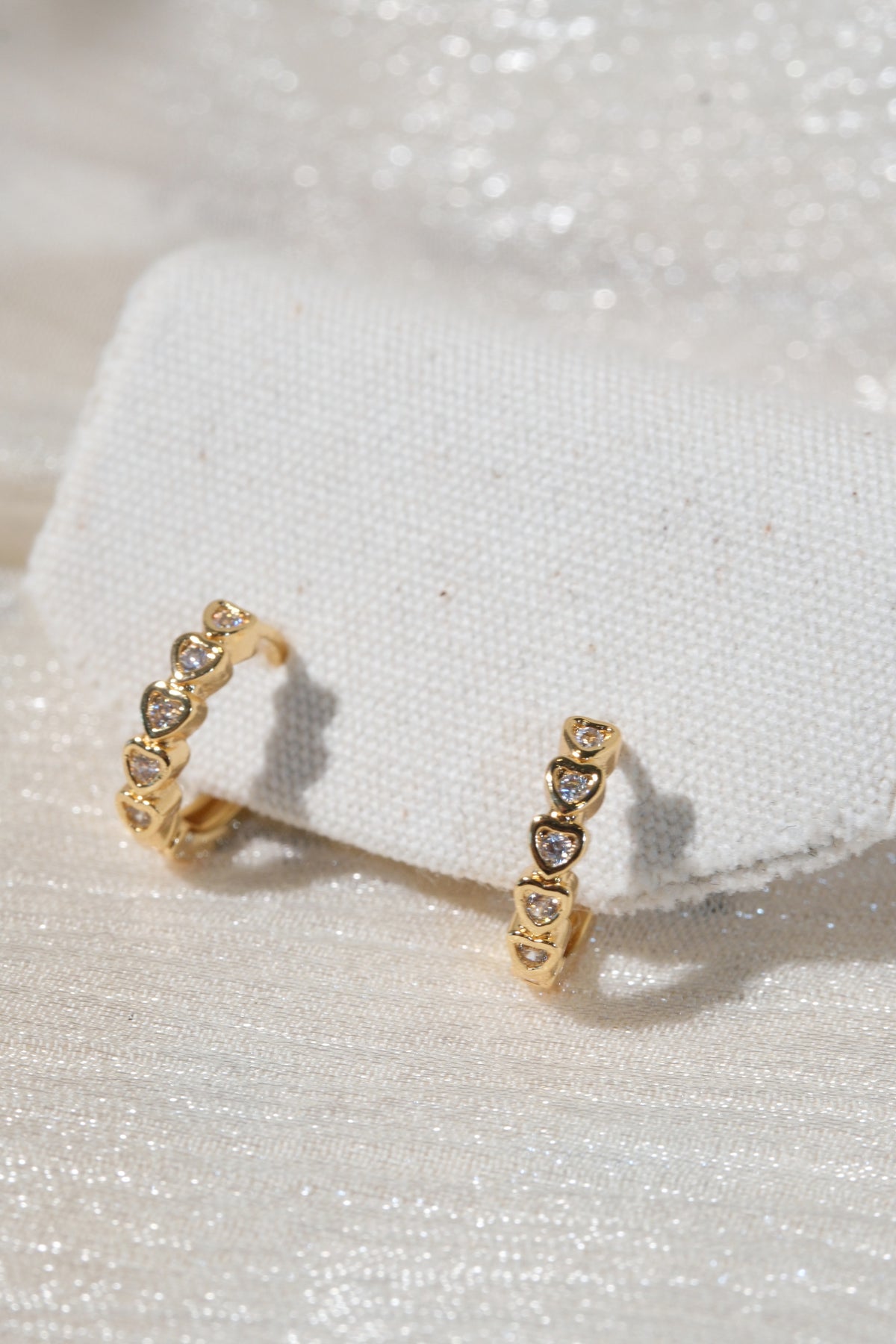 Heart Bezel CZ Hoops — Gold — edited real product photo