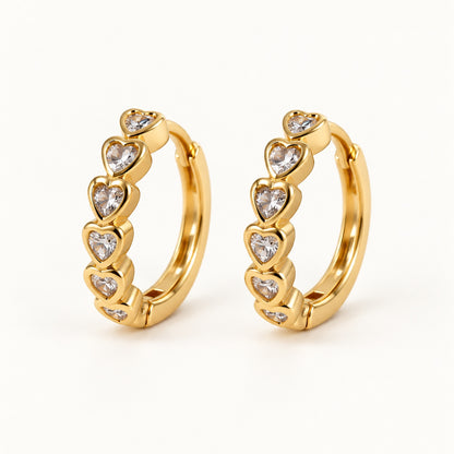 Heart Bezel CZ Hoops — Gold — white background