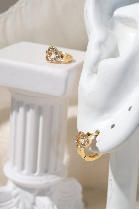 Open Heart Pave Huggies — Gold — edited real product photo