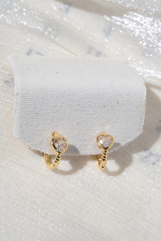 Beaded Heart CZ Huggies — Gold — edited real product photo