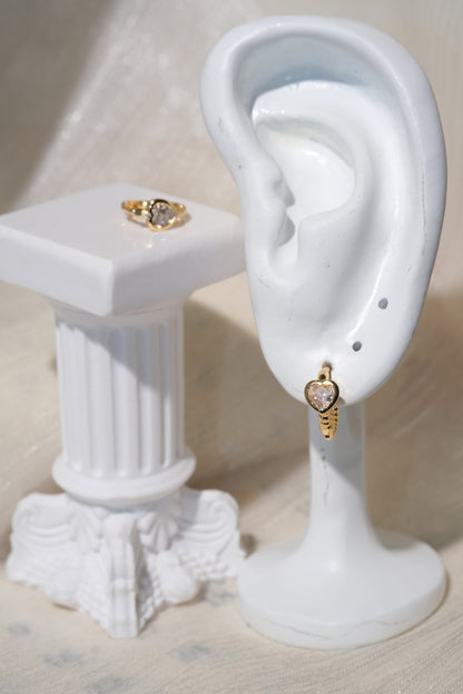 Beaded Heart CZ Huggies — Gold — edited real product photo
