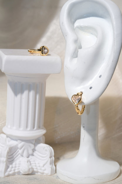 Beaded Heart CZ Huggies — Gold — edited real product photo