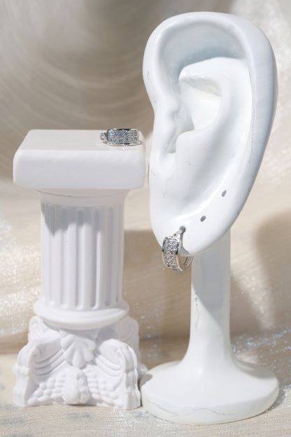 Wide Pave Huggies — Silver — edited real product photo
