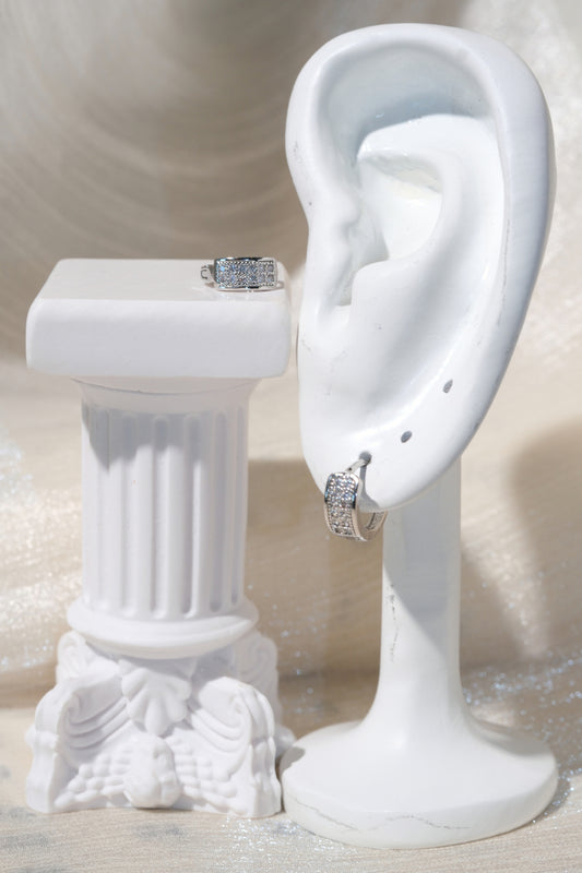 Wide Pave Huggies — Silver — edited real product photo