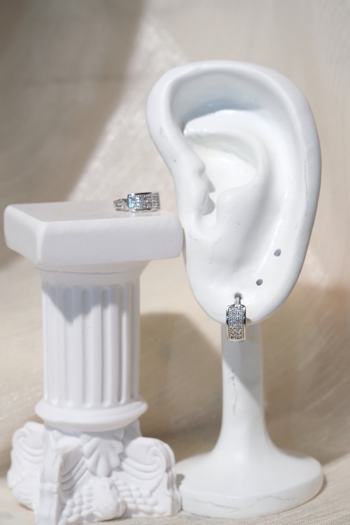 Wide Pave Huggies — Silver — edited real product photo