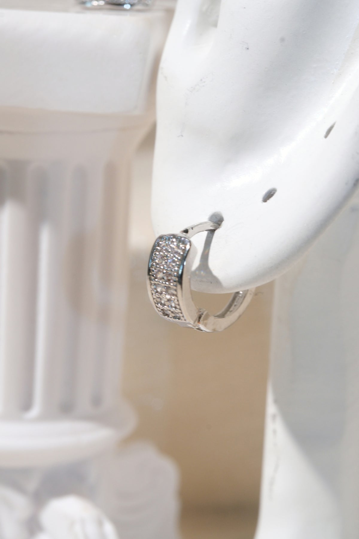 Wide Pave Huggies — Silver — edited real product photo