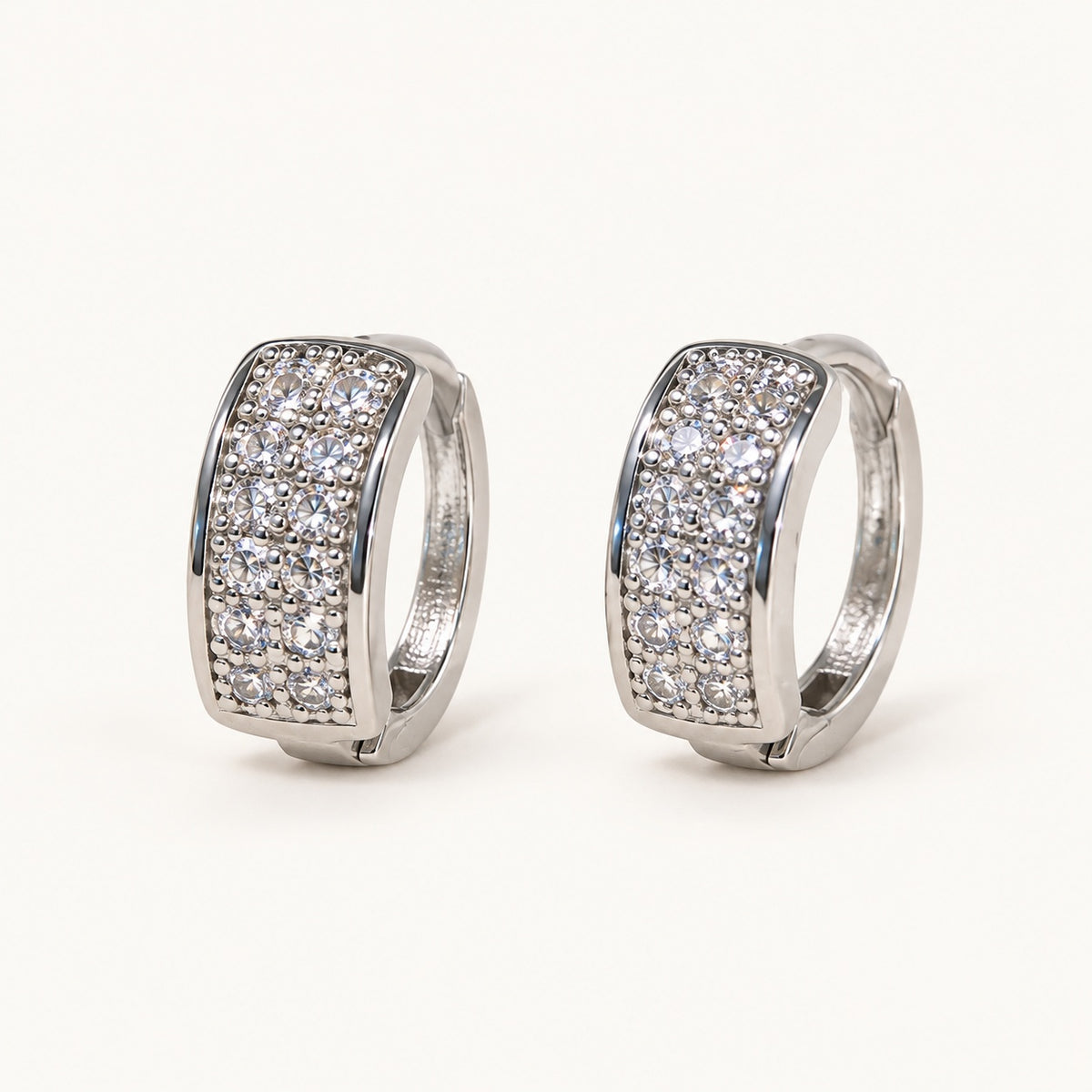 Wide Pave Huggies — Silver — white background