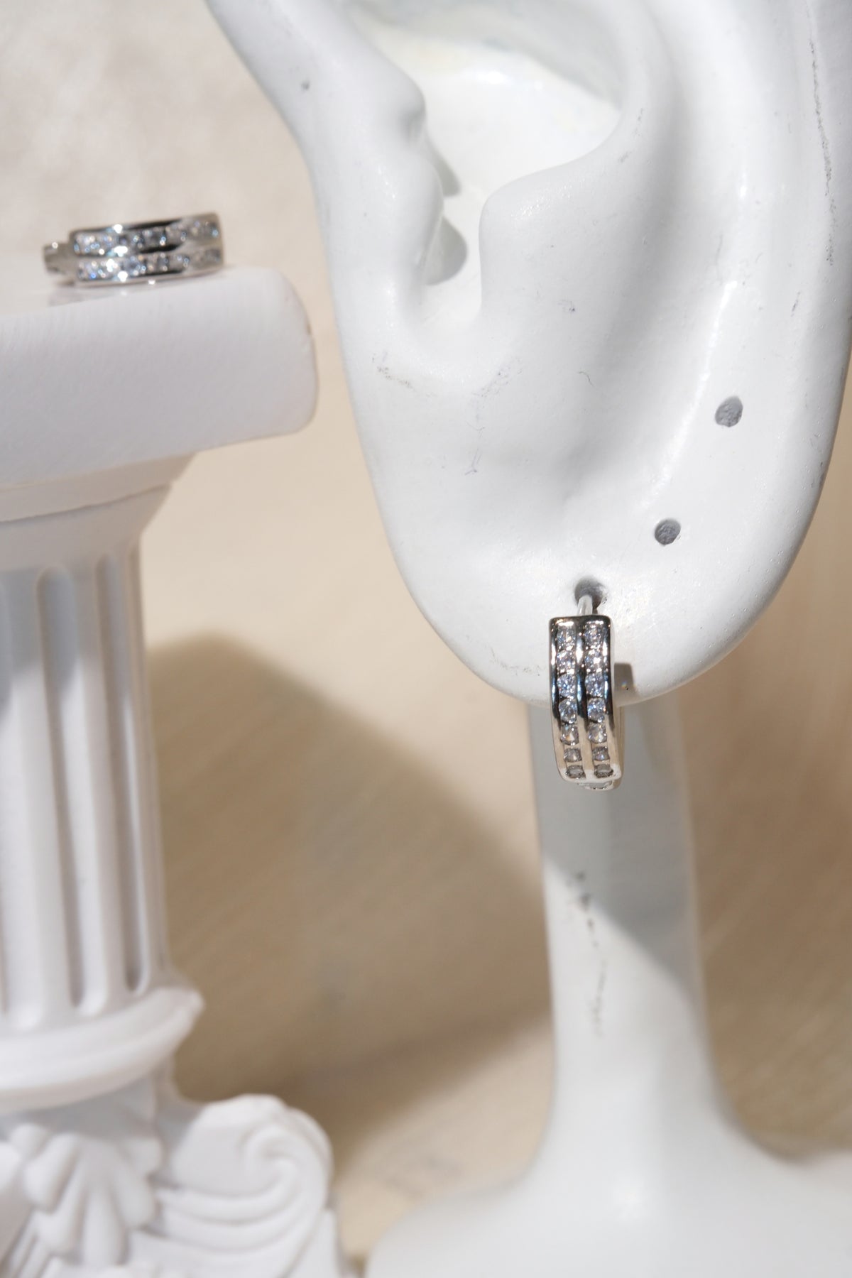 Double Channel CZ Hoops — Silver — edited real product photo