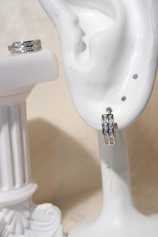Double Channel CZ Hoops — Silver — edited real product photo
