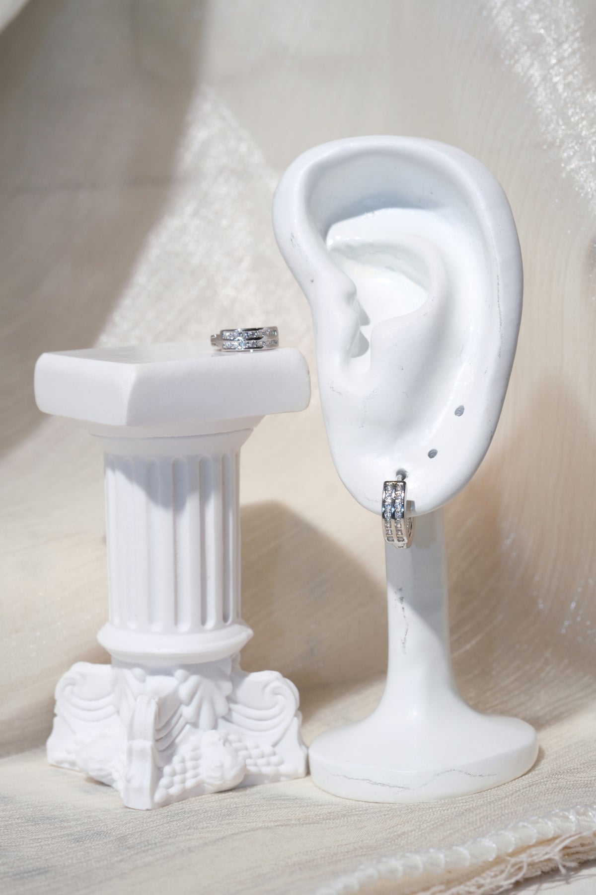 Double Channel CZ Hoops — Silver — edited real product photo