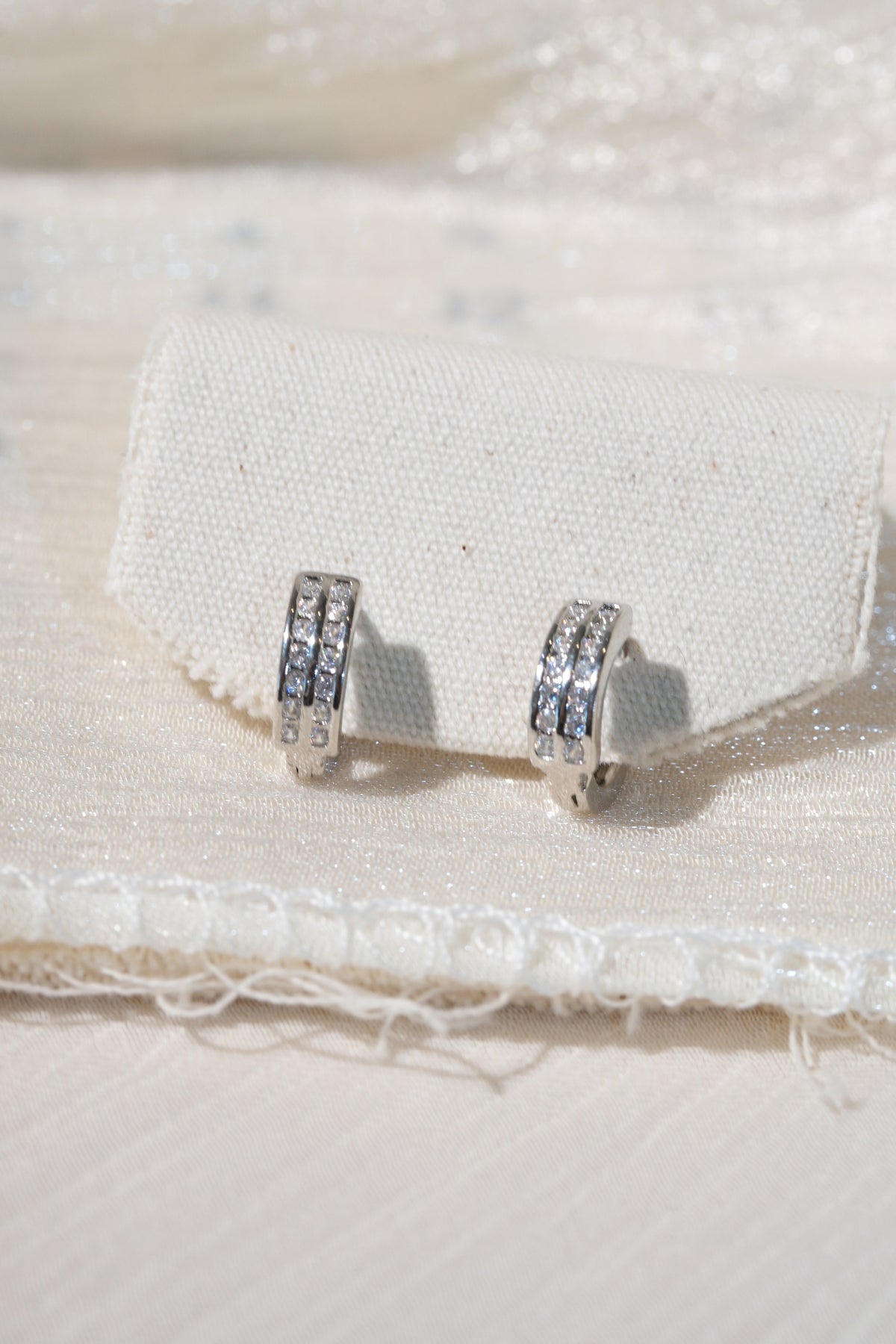 Double Channel CZ Hoops — Silver — edited real product photo
