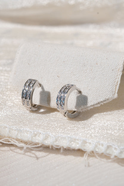 Double Channel CZ Hoops — Silver — edited real product photo