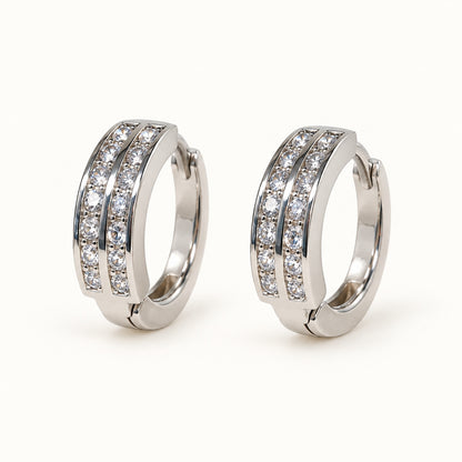 Double Channel CZ Hoops — Silver — white background