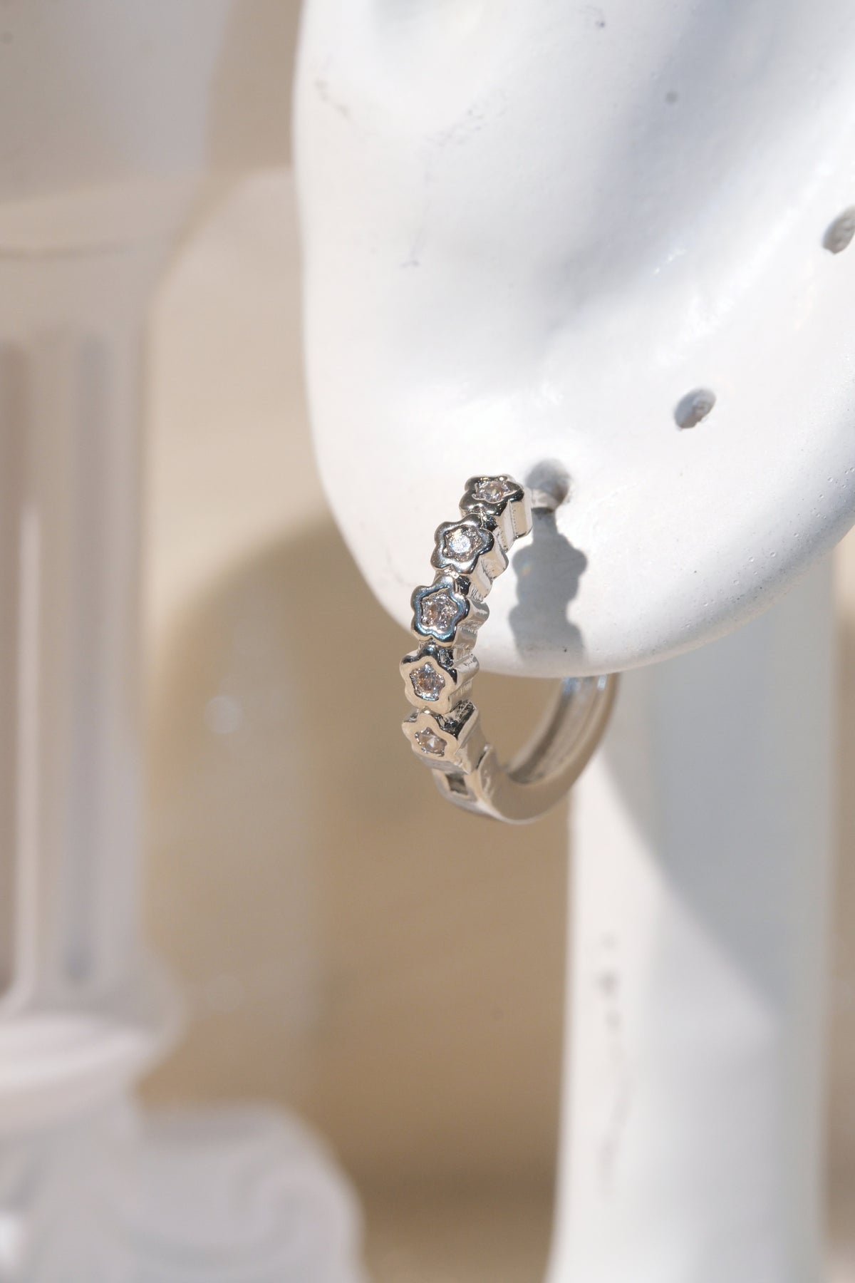 Heart Bezel CZ Hoops — Silver — edited real product photo