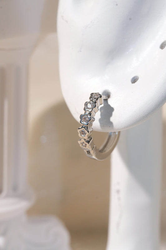 Heart Bezel CZ Hoops — Silver — edited real product photo