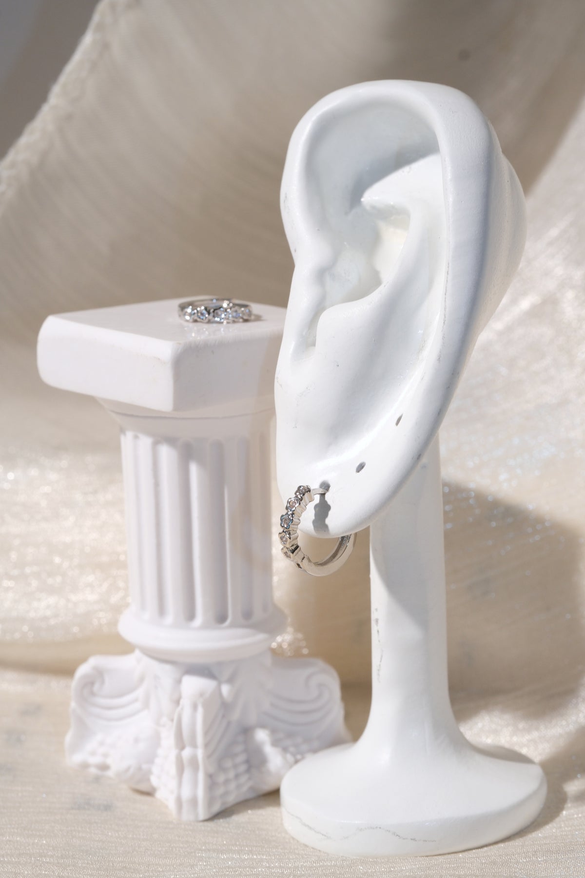 Heart Bezel CZ Hoops — Silver — edited real product photo