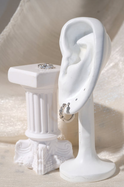 Heart Bezel CZ Hoops — Silver — edited real product photo