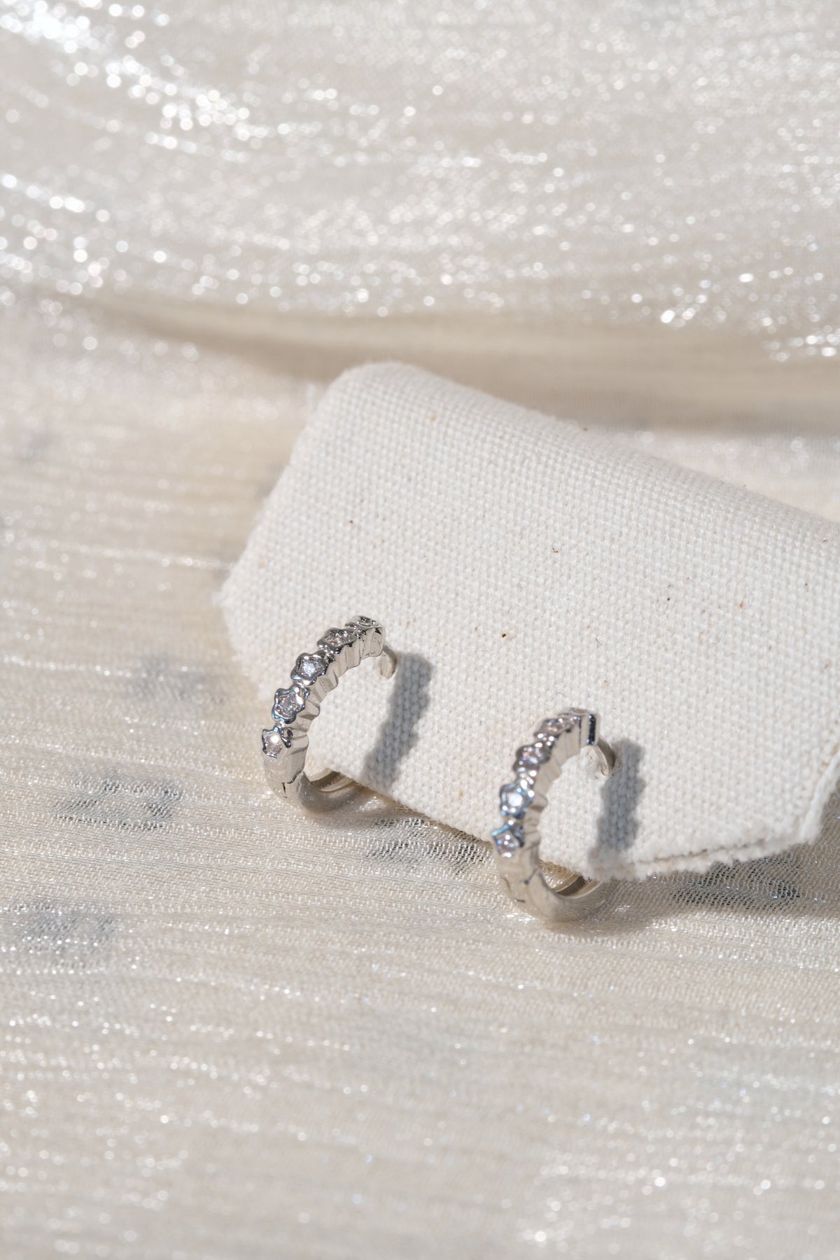 Heart Bezel CZ Hoops — Silver — edited real product photo
