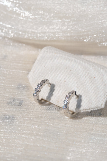 Heart Bezel CZ Hoops — Silver — edited real product photo