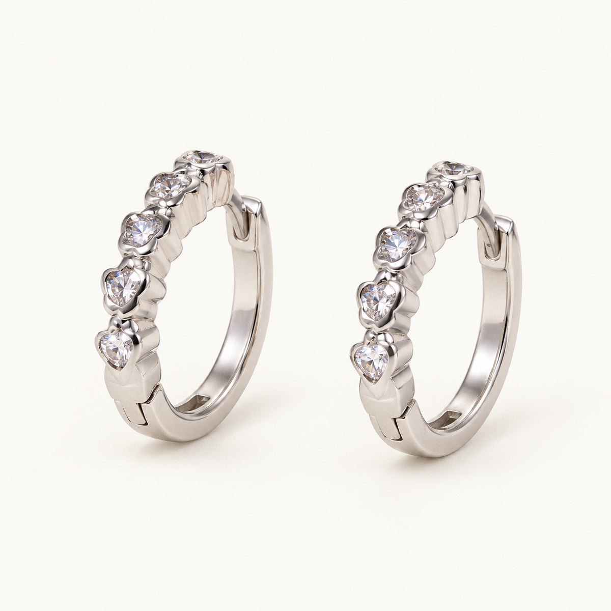 Heart Bezel CZ Hoops — Silver — white background