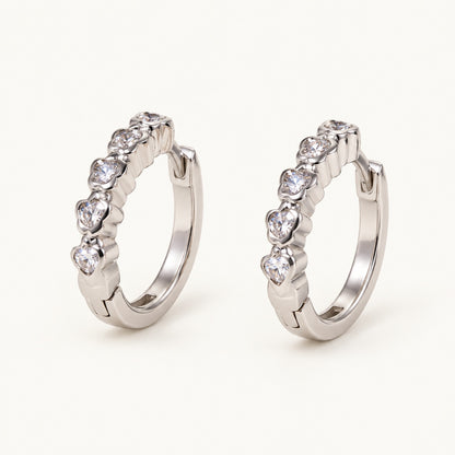 Heart Bezel CZ Hoops — Silver — white background