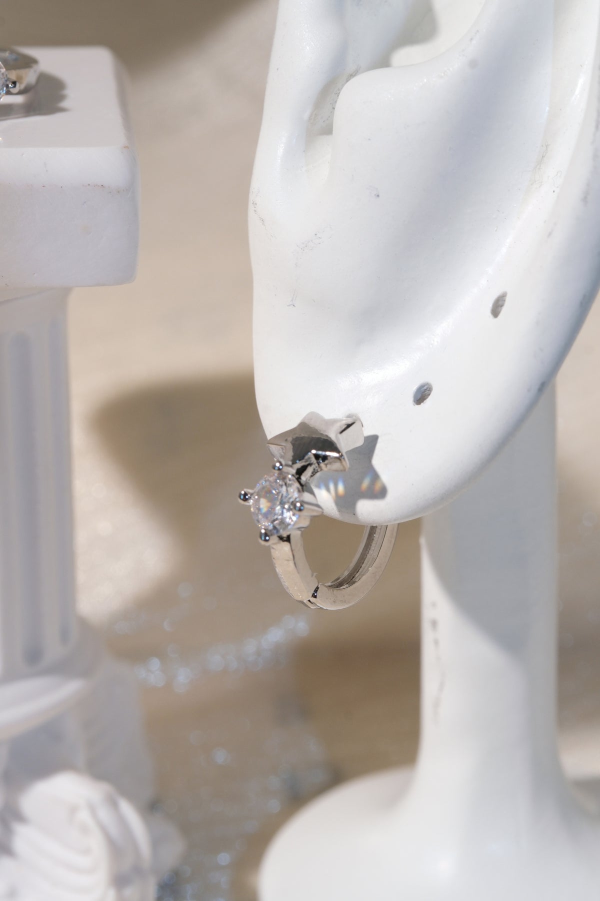 Star Accent CZ Hoops — Silver — edited real product photo