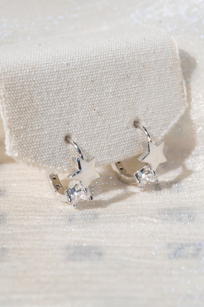 Star Accent CZ Hoops — Silver — edited real product photo