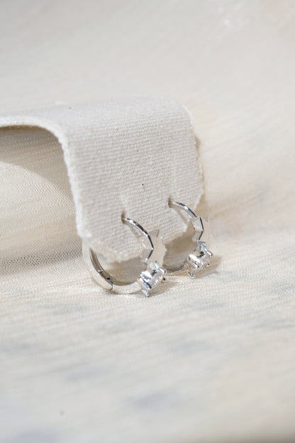 Star Accent CZ Hoops — Silver — edited real product photo