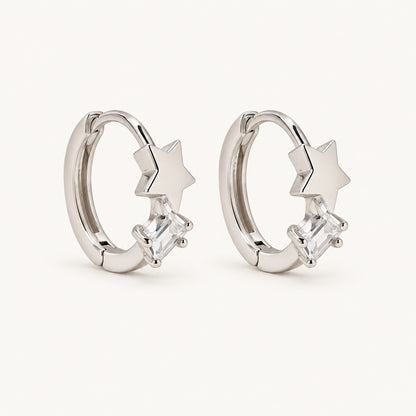Star Accent CZ Hoops — Silver — white background