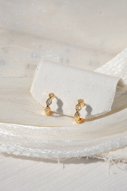 Geometric CZ Huggies — Gold — edited real product photo