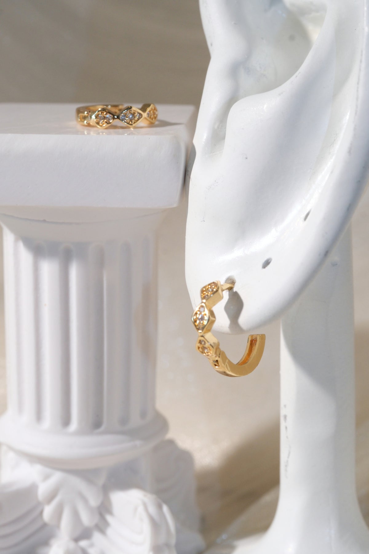 Geometric CZ Huggies — Gold — edited real product photo