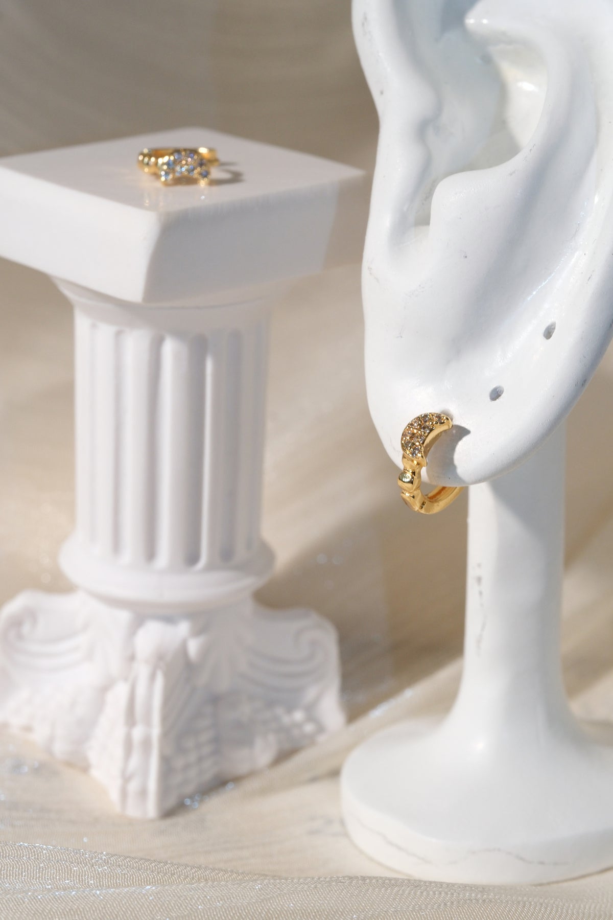 Geometric CZ Huggies — Gold — edited real product photo