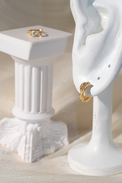 Geometric CZ Huggies — Gold — edited real product photo