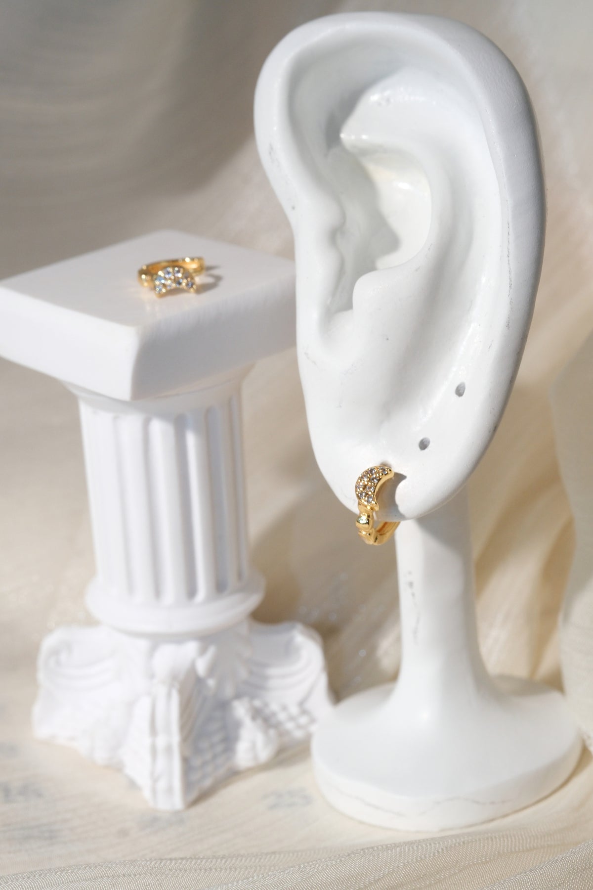 Crescent Pave Huggies — Gold — edited real product photo