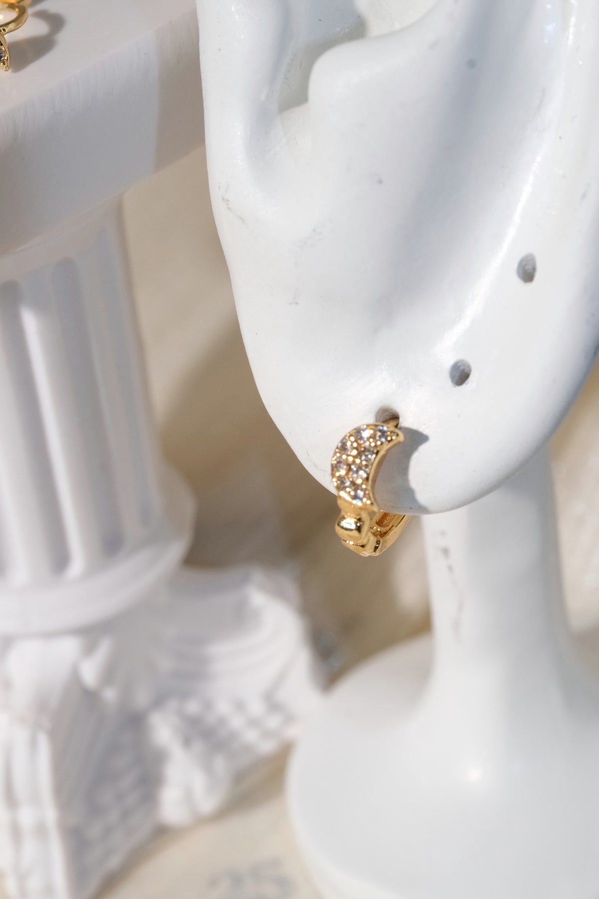 Crescent Pave Huggies — Gold — edited real product photo