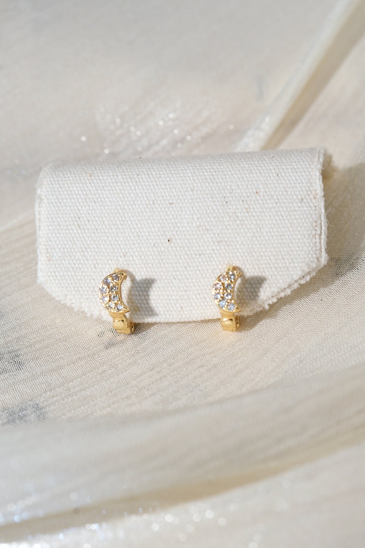 Crescent Pave Huggies — Gold — edited real product photo