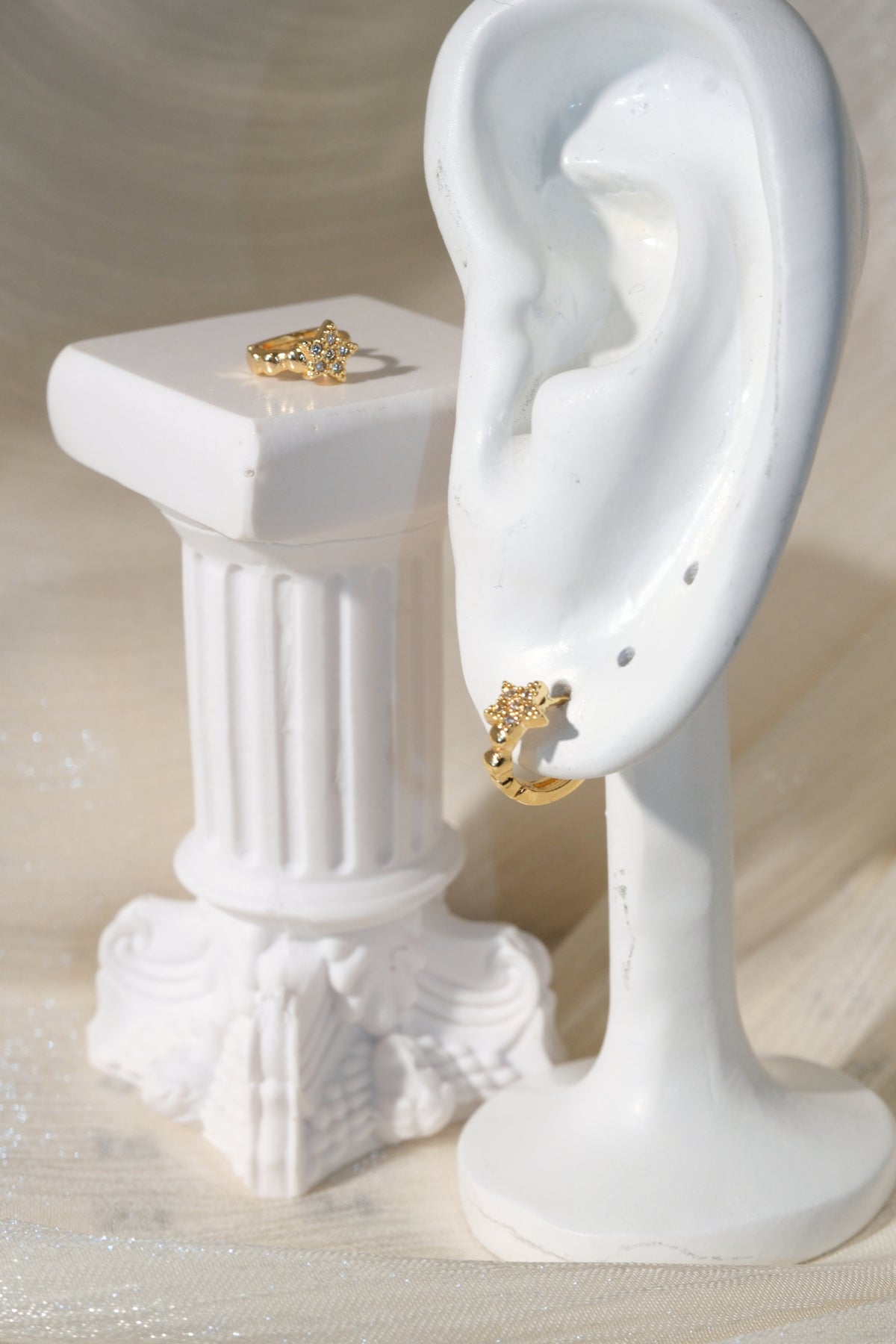 Star Pave Huggies — Gold — edited real product photo
