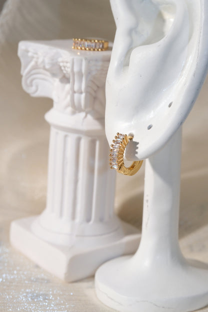 Baguette CZ Huggies — Gold — edited real product photo