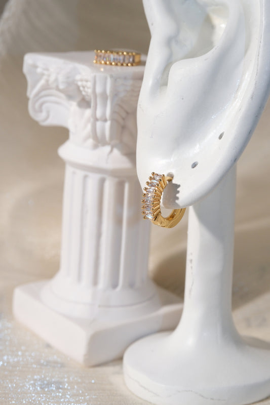 Baguette CZ Huggies — Gold — edited real product photo